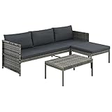 BULANED 3-TLG. Garten-Lounge-Set mit Auflagen, Gartenlounge, Balkon Möbel, Terrassenmöbel, Lounge Gartenmöbel Set, Loungemöbel Terrasse, Balkon Lounge, Poly Rattan Grau