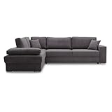 Ecksofa FESTINA 290/230 mit schlaffunktion und Bettkasten - L-förmig - Stoff Cordstoff - Eckcouch mit dekorativen Kissen (Links, POSO 022 Dunkelgrau)