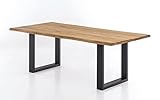 WOODLIVE DESIGN BY NATURE Massivholztisch Brian in Wildeiche, massiver Esstisch mit Baumkante, rustikaler Esszimmertisch mit schwarzen Stahlkufen, Größe:220x100