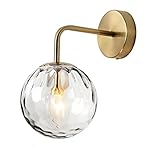 WAMBAS Wandleuchte aus goldfarbenem Metall mit Kugel-Lampenschirm aus klarem Glas, moderne einfache Globus-Wandleuchte, Schminktisch, Nachttisch, Wohnzimmer, Gang, Wandleuchte (B)