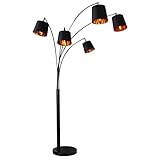 Invicta Interior Design Bogenlampe LEVELS 200cm schwarz gold 5 Leinen Schirmen Stehlampe Stehleuchte Leselampe