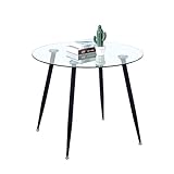 GOLDFAN Esstisch Glas Esszimmertisch küchentisch Glastisch mit Metal Beine Moderner Stil Runder Tisch für Wohnzimmer Büro Küche Schwarz 90cm