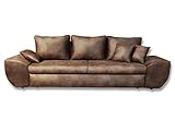 lifestyle4living Big Sofa, braun, mit Schlaffunktion, Bettkasten, Vintage Look, Microfaser | XXL Couch | Großes Relexsofa | Megasofa