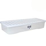 Unterbettbox mit Deckel transparent lebensmittelecht 55 Liter Stapelbar Aufbewahrungs Box Unterbett Kiste Multifunktions Box Unterbettkommode lange Kommode flach Kunststoff Plastikbox Organizer Büro