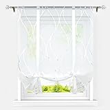 Heichkell Raffrollos für Fenster ohne Bohren Bindegardine Modern Küchen Gardinen Tunnelzug Streifen Druck Raffrollo Silber BxH 140x140 cm