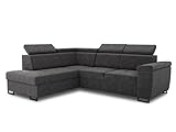 Ecksofa Natan mit Schlaffunktion und einstellbare Kopfstützen - Wohnlandschaft mit Metallfüßen, Couchgarnitur, Bettkasten, Sofagarnitur, Sofa (Ecksofa Links, Dunkelgrau (Kronos 22))