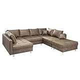 riess-ambiente.de Modernes XXL Sofa Kent 303cm Taupe Federkern inkl. Hocker und Kissen Wohnlandschaft Schlafsofa Schlafcouch Couch Ecksofa mit Schlaffunktion