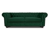 Sofa Chesterfield Asti 3-Sitzer, Couch 3-er, Glamour Design, Couchgarnitur, Sofagarnitur, Holzfüße, Polstersofa - Wohnzimmer, Velours (Dunkelgrün (Velvet 78))