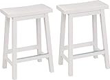 Amazon Basics Hocker für Küchentheke, Sitzfläche aus Massivholz, 61 cm hoch, Weiß, 2 Stück