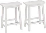 Amazon Basics Hocker für Küchentheke, Sitzfläche aus Massivholz, 61 cm hoch, Weiß, 2 Stück