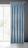 Eurofirany Villa Vorhang Samt Velvet Weich Kräuselband-1 Stk. Edel Gardine Dick 290 g/m2 Elegant Glatt Einfarbig Flauschig Modern Klassisch Wohnzimmer Schlafzimmer Lounge, Blau, 140X270cm