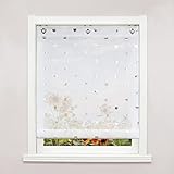 Delien Voile Raffrollo ohne Bohren Transparente Rollos Küche Gardine Modern Raffgardine Vorhang »Herz« Ösenrollo Schals für Fenster Gardinen ohne Bohren mit Ösen BxH 60x140cm,Weiß