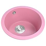 Waschbecken aus rosa Quarzstein, rund, für Küche, Granit, klein, rosa, Mini-Balkon, rundes Waschbecken (Farbe: Rosa, Größe: 40 cm)