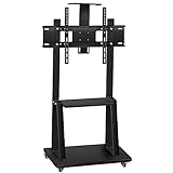 TV-Bodenstativ aus Edelstahl für 40u201465-Zoll-Fernseher, schwarz, universeller TV-Bodenständer auf Rollen, Rollen bis zu 150 kg, neigbar, höhenverstellbar, max. VESA 600 x 400 mm Good
