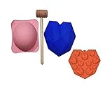 Evercrafting Schokoladen-Herz-Mini-Holz-Hammer-Kombination mit Diamant-Herz und runder Pinata-Geometrischer Herzform mit 11 Hohlräumen für Zuhause Küche DIY Backen,