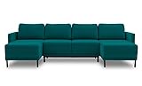 BETTSO -Ecksofa mit Schlaffunktion mit Bettkasten Sofa Couch U-Form Polstergarnitur Wohnlandschaft Polstersofa (290x157x90cm) Layla U (Türkis)
