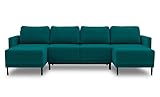 BETTSO -Ecksofa mit Schlaffunktion mit Bettkasten Sofa Couch U-Form Polstergarnitur Wohnlandschaft Polstersofa (290x157x90cm) Layla U (Türkis)