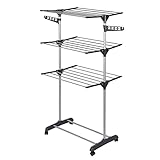 Homewell Wäscheständer mit Rollen 4 etagen, Klappbar Wäscheständer Turm Standtrockner, mit 6 Klappbare Flügel und 2 Drehbar Seitenflügel, Standtrockner Wäscheturm für Innen und Außen(152 cm, Grau)