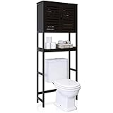 SMIBUY Bad Lagerung Regal mit Schrank, Bambus über die Toilette Veranstalter Rack, freistehende Toilette Platzsparer mit 3-Tier verstellbare Regale (schwarz)