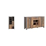 Forte Clif Vitrine mit 1 Tür unf 1 Glastür, Holzwerkstoff, Old, 91,7 x 204,9 x 41,6 cm & Clif Kommode mit 2 Türen und 2 Schubladen, Holzwerkstoff, Old, 156,4 x 86,3 x 41,6 cm