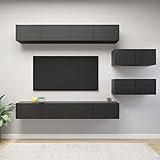 MOONAIRY 6-TLG. TV-Schrank-Set, Tv-möbel & Phonomöbel, Wohnwand Wohnzimmer, Wandschrank, Zimmer Möbel, Anbauwand Wohnzimmer, Hochglanz-Grau Spanplatte