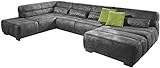 Cavadore Wohnlandschaft Scoutano / XXL-Sofa in U-Form im Industrial Design / 363 x 76 x 227 cm / Lederoptik Schwarz
