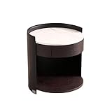 JITEM Runder Nachttisch, moderner Nachttisch mit Marmorplatte, offenem Regal und Kleiner Schublade, Beistelltisch aus Holz, Nachttisch aus Leder für Schlafzimmer, Büro