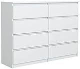 meble masztalerz Kommode Weiss Matt mit 8 Schubladen - 120 x 101,5 x 39 cm - Sideboard Wohnzimmer, Schlafzimmer - Schubladenschrank - Komodenschrank