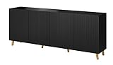 Furniture24 Kommode Pafos 200 cm Sideboard Schrank 4 türiger Wohnzimmerschrank (Schwarz)