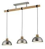 Trio Leuchten Pendelleuchte Delhi 303400367, Metall Nickel matt antik, Balken Holz, exkl. 3x E27