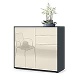 Vladon Sideboard Ben, Kommode mit 2 Türen und 2 Schubladen, Schwarz matt/Creme Hochglanz (79 x 74 x 36 cm)
