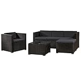 Juskys Polyrattan Lounge Punta Cana L wetterfest mit Sofa, Sessel, Hocker, Tisch & Kissen - 4-5 Personen - Gartenlounge Gartenmöbel Set schwarz/grau