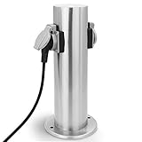 Steckdose aussen 2 fach Gartensteckdose Edelstahl rund Stromverteiler Garten Aussensteckdose IP44 Steckdosensäule Energiesäule Outdoor (1)