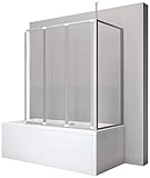 Schulte D160370 01 50 Duschwand Well mit Seitenwand, 129 x 140 x 70 cm, 3-teilig faltbar, 3 mm Sicherheitsglas Klar hell, alunatur, Duschabtrennung für Wanne