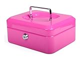 PAVO Geldkassette aus robustem Stahl mit herausnehmbaren Münzfächern 200 mm, rosa