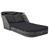 YOPOTIKA Sonnenliege Doppelliege mit Sonnendach Gartensofa Rattan mit Auflage, Loungebett Gartenliege Doppel Sonnenliege Sonnenbett Gartenbett für Garten Terrasse Poly Rattan Anthrazit