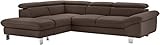 Mivano Ecksofa Driver mit Ottomane links, Ledercouch im modernen Design, Inkl. verstellbare Kopfstützen, 266 x 73 x 214, Kunstleder, Grau-Braun