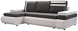 MKS MEBLE Ecksofa Wohnzimmer - Wohnlandschaft - L-Form Couch mit Schlaffunktion - Bettsofa - Wohnzimmer L Couch - Polstersofa mit Bettkasten - Max Weiß und Hellgrau