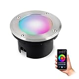 SSC-LUXon VISKOS Bodeneinbaustrahler Aussen flach LED mit Smart Leuchtmittel WLAN RGB - Bodenstrahler befahrbar kompatibel mit Alexa, Siri & Google