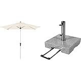 Doppler Aluminium Sonnenschirm SL-AZ 220x140 - Natur & Granit-Sonnenschirmständer mit Ausziehgriff 45kg – Hochwertiger Sockel mit Edelstahlrohr – Mit 2 Rollen und Zuggriff, Grau