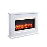 RICHEN Elektrokamin Argon | Elektrischer Standkamin mit 3D-Flammeneffekt | Elektro Heizung 2000W, LED-Beleuchtung | Kamin mit Fernbedienung, Timer, & Thermostat | Weiß