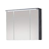 POOL Spiegelschrank Bad mit LED-Beleuchtung in Beton-Optik, Weiß - Moderner Badezimmerspiegel Schrank mit viel Stauraum - 80 x 69 x 20 cm (B/H/T)