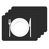 MORROLS Tischsets Abwaschbar, Tischset Leder 4er Set Lederoptik Kunstleder Wasserdicht Platzset für Zuhause Restaurant Speisetisch, 42x30cm, Schwarz