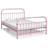 puraday Bettgestell Bett 213x151x109 cm mit Metalllatten Metallbett Doppelbett Gästebett Bed Jugendbett Bettrahmen Metallbettrahmen Tagesbett Bed Frame Familienbett Betten Rosa Metall