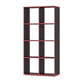 Vicco Raumteiler Standregal Bücherregal Scutum Schwarz/Rot modern 143 x 72 cm Wohnzimmer 8 Fächer Hochregal