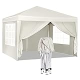 WOLTU Pavillon Pop-Up wasserdichter Faltpavillon Sonnenschutz Event Pavillon mit Seitenwänden Gartenpavillon auf Terrasse Camping Festival Pagodenzelt aus Oxford Metallrahmen 3 x 3 m Beige