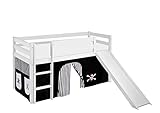 Lilokids Spielbett JELLE mit Rutsche und Vorhang Kinderbett, Holz, weiß, 198 x 98 x 113 cm