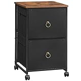 HOOBRO Rollcontainer, Aktenschrank mit 2 Schubladen, Büroschrank, Rolldruckerständer für Home Office, Verstellbarer Hängeregistratur, für Dokumente im A4/Letter, Schwarz und Vintagebraun EBFK20WJ01