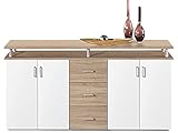 möbelando Highboard Kommode Standschrank Sideboard Anrichte Beistellschrank Lyndy I Sonoma-Eiche/Weiß