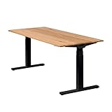 boho office® Premium Line - 180 x 80 cm - elektrisch stufenlos höhenverstellbarer Schreibtisch in Schwarz „Made in Germany“, inkl. Tischplatte in Wildeiche (Massivholz)